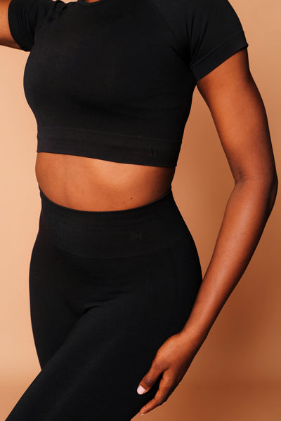 Butter Black Round Neck Short - Sleeve Crop - MoldMe By Molly