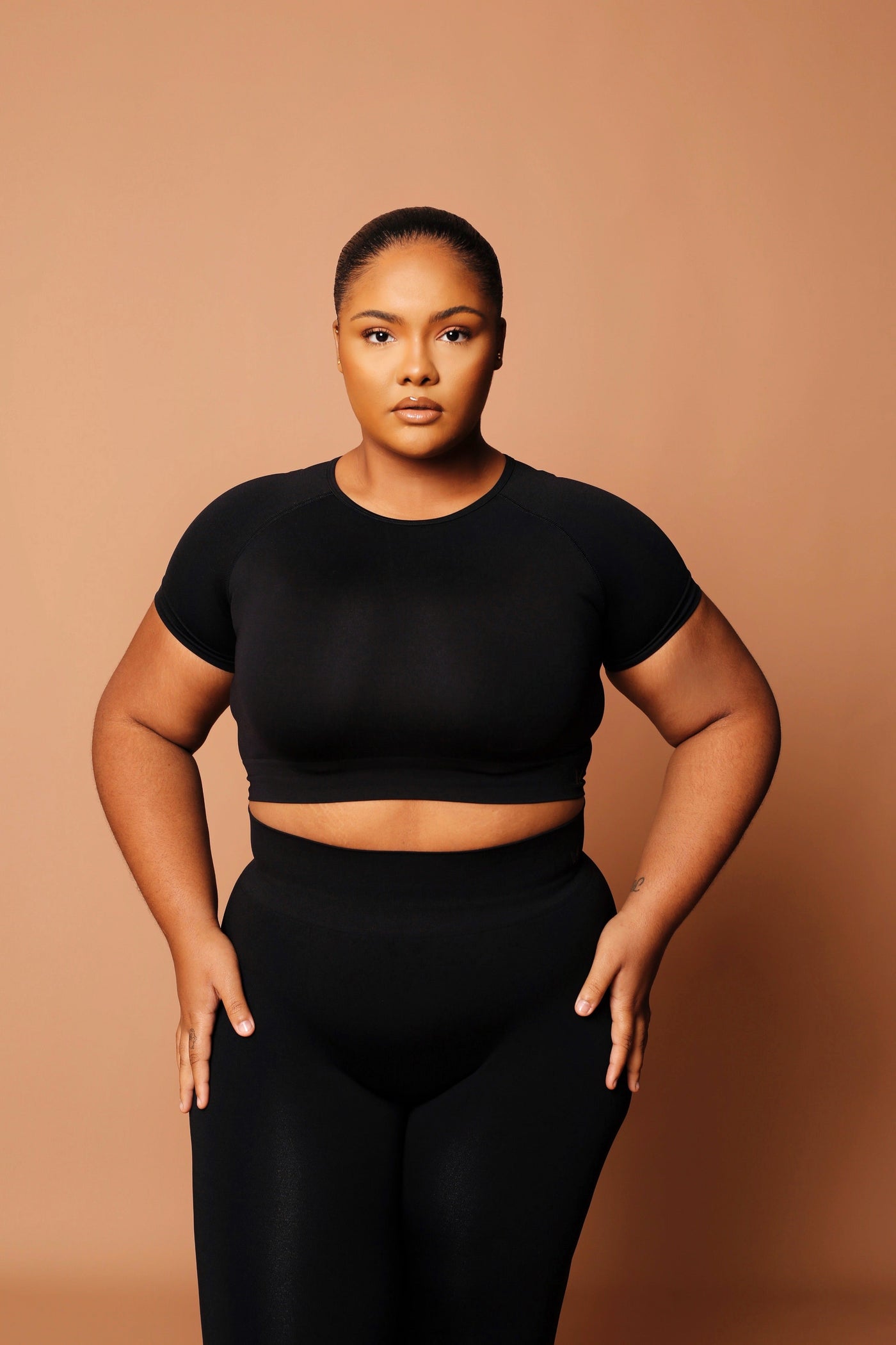 Butter Black Round Neck Short - Sleeve Crop - MoldMe By Molly